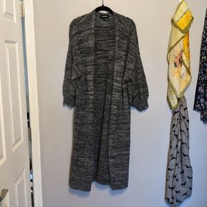 Express fuzzy knit marled gray long cardigan